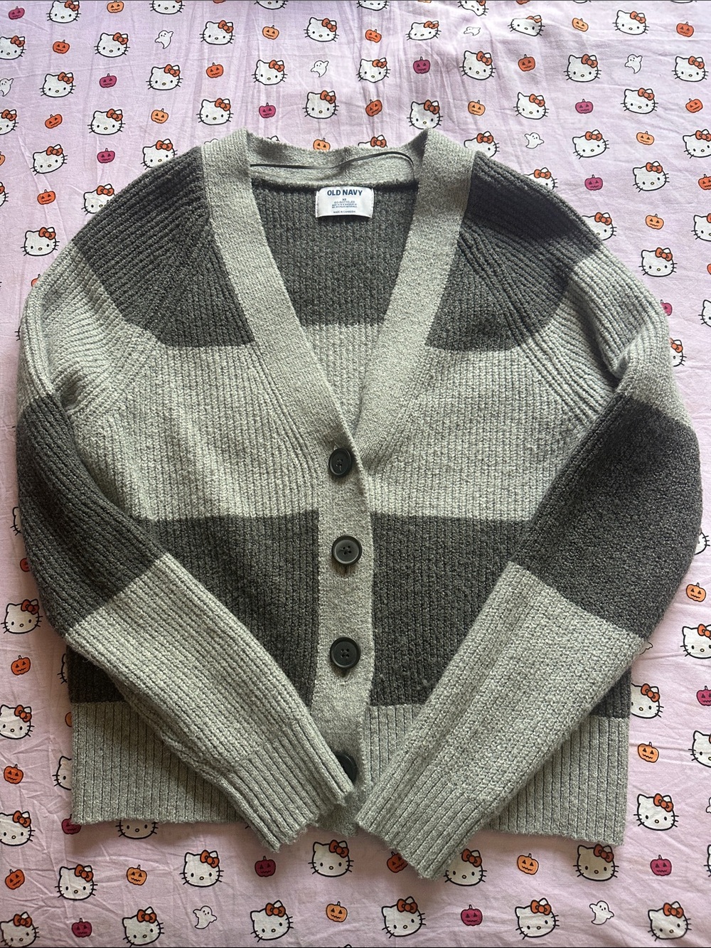 Old Navy Two-Tone Gray Block Button Cardigan